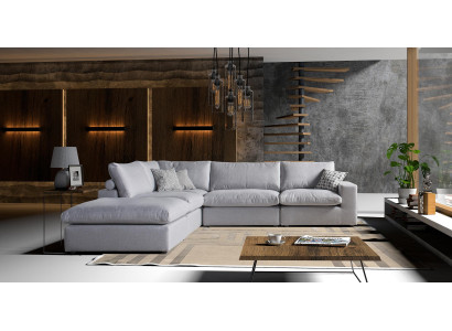Ecksofa Grau Stoff L-Form Sofa Couch Design Couch Polster Textil Modern Garnitur