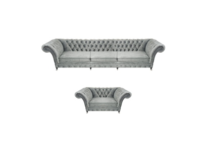 Grau Sofa Dreisitze Set Wohnzimmer Sessel Einrichtung Polstermöbel Chesterfield