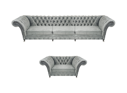 Grau Sofa Dreisitze Set Wohnzimmer Sessel Einrichtung Polstermöbel Chesterfield