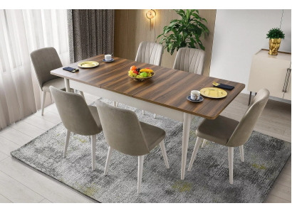 Moderne Esszimmer Möbel Designer Esstisch Polster Stühle Holztisch 7tlg