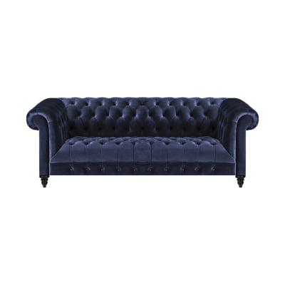 Wohnzimmer Sofa Dreisitze Couch Polstermöbel Blau Textil Chesterfield
