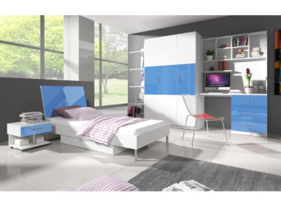 Bett + Nachttisch - Kinderzimmer Schlafzimmer Möbel Betten Blau 2tlg. Set Neu