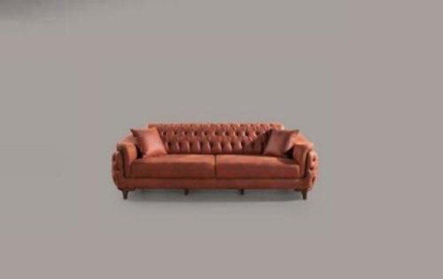 Orange Chesterfield Couch Dreisitzer Sofa Möbel Samt Holz Sitzpolster