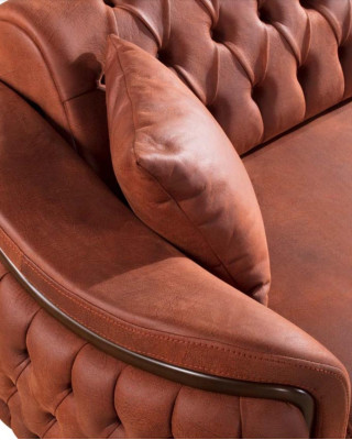 Orange Chesterfield Couch Dreisitzer Sofa Möbel Samt Holz Sitzpolster