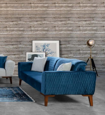 Blau Couch Dreisitzer Sofa Elegante Sitzmöbel Wohnzimmer Samt