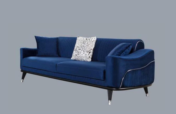 Blaue Design Couch Dreisitzer Luxus Sofa Samt Möble Stoff Textil