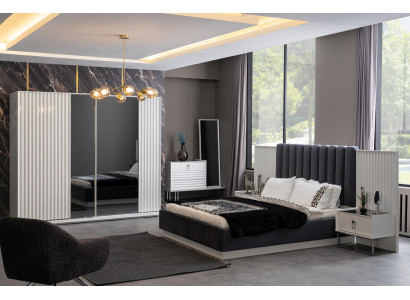Komplettes Schlafzimmer Set Bett Nachttisch Kleiderschrank Kommode Design 5 tlg.