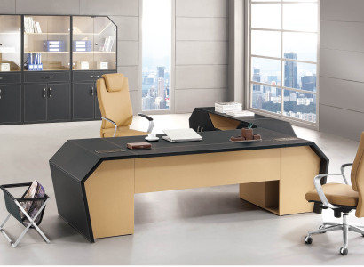 Set Büromöbel Gruppe Eck Schreibtisch Chef Tisch Leder Holz Kommode