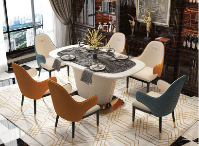 Stühle Metall Luxus Designer Esszimmer Esstisch 6x Lehn Leder Gruppe