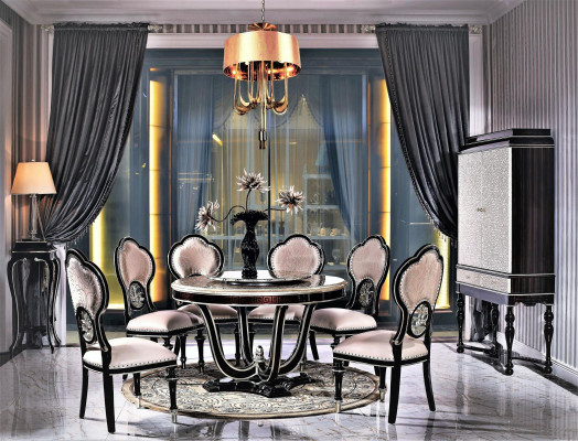 Königlicher Stuhl für 6 Personen für das Wohnzimmer in Schwarz-Beige