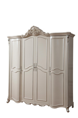 Luxuriöser weißer zweitüriger geräumiger Kleiderschrank im klassischen Stil