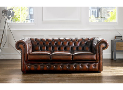 Chesterfield Sofa Polster Couch 3 Sitzer Ledersofa Original Braun Couchen Sofas