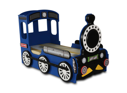 Blaues Kindezimmer Bett Luxus Einzelbell in Eisenbahn Design Holzgestell