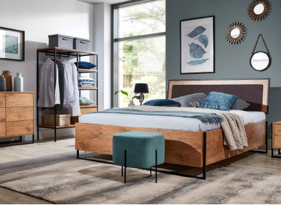 5 tlg. Komplett Set Holz Schlafzimmer Loft Stil Design Bett Kommode Schrank