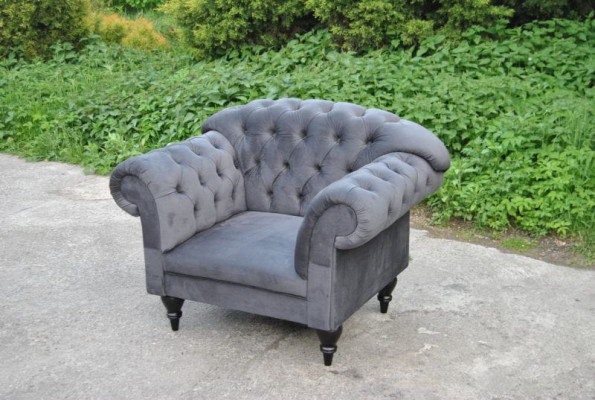 Stoff Chesterfield Couch Polster Sitz Sessel Textil Modern Sessel Blau 1 Sitzer