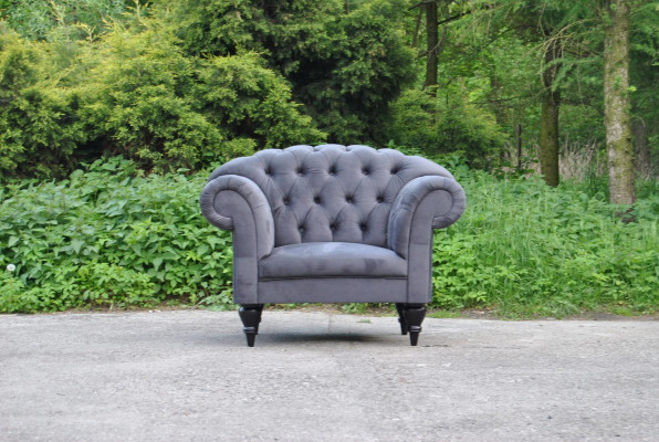 Stoff Chesterfield Couch Polster Sitz Sessel Textil Modern Sessel Blau 1 Sitzer