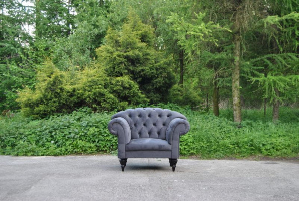 Stoff Chesterfield Couch Polster Sitz Sessel Textil Modern Sessel Blau 1 Sitzer
