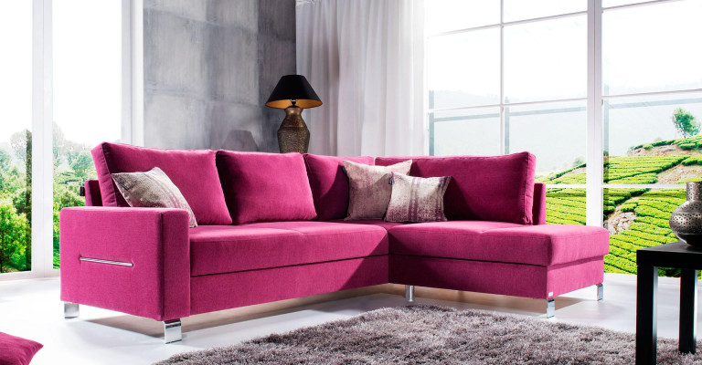 Design Ecksofa L-Form Sofa Couch Polster Schlafsofa Textil Bettfunktion Kasten