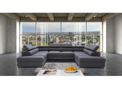 Wohnlandschaft Bettfunktion Bettkasten Stoff Ecksofa U-Form Design Polster