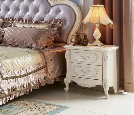 Bett Schlafzimmer Set Echtholz Modern Luxus Chesterfield 2x Nachttisch 3 tlg.