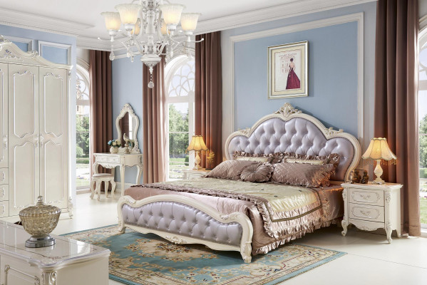 Bett Schlafzimmer Set Echtholz Modern Luxus Chesterfield 2x Nachttisch 3 tlg.