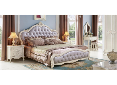 Bett Schlafzimmer Set Echtholz Modern Luxus Chesterfield 2x Nachttisch 3 tlg.
