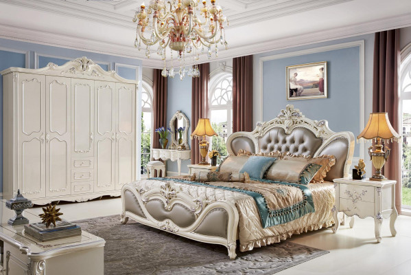 Bett Polster Design Luxus Doppel Echtholz Betten Schlaf Zimmer  Chesterfield