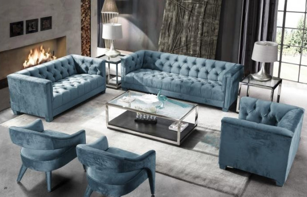 Turkis Samt Velvet Sofa # Chesterfield Luxus Möbel # Englische Couch jvmoebel ®