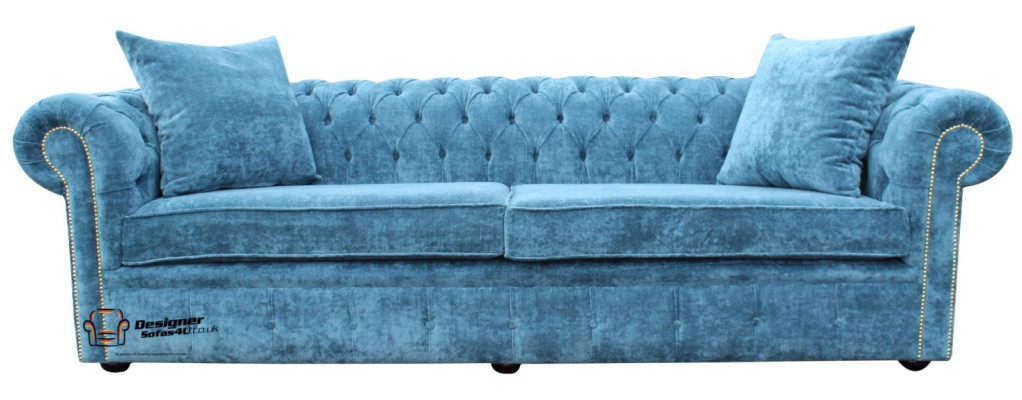 Klassische Wohnzimmer Sofa - Blaue Chesterfield Stoff Couch 3 Sitzer  jvmoebel ®