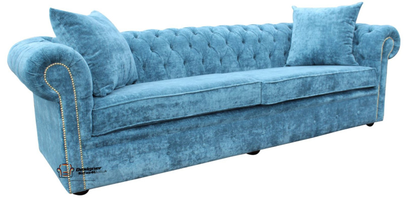 Klassische Wohnzimmer Sofa - Blaue Chesterfield Stoff Couch 3 Sitzer  jvmoebel ®
