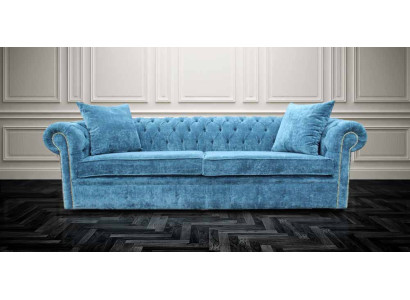 Klassische Wohnzimmer Sofa - Blaue Chesterfield Stoff Couch 3 Sitzer  jvmoebel ®