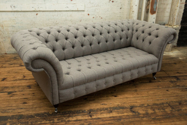 klassische Chesterfield Design Couch 3 Sitzer Sofa Couch Samt Leder big 225cm