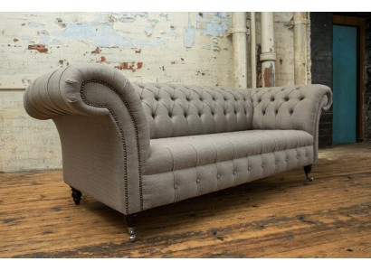 klassische Chesterfield Design Couch 3 Sitzer Sofa Couch Samt Leder big 225cm