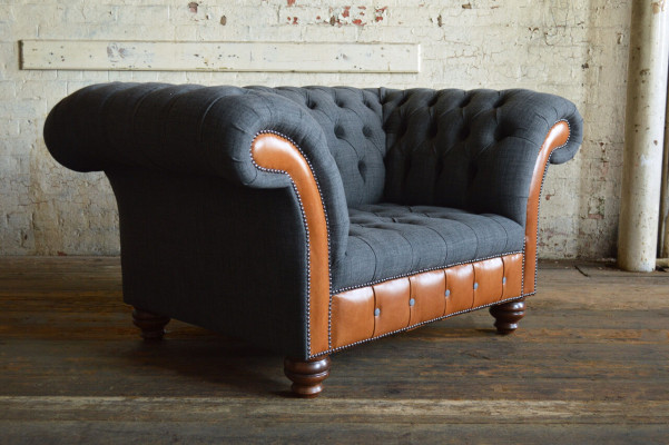 Sessel Couch Polster Sofa Textil Chesterfield Couchen 1,5 Sitzer Einsitzer Grau