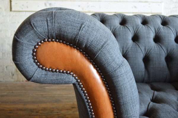 Sessel Couch Polster Sofa Textil Chesterfield Couchen 1,5 Sitzer Einsitzer Grau