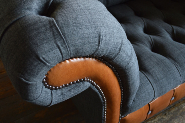 Sessel Couch Polster Sofa Textil Chesterfield Couchen 1,5 Sitzer Einsitzer Grau
