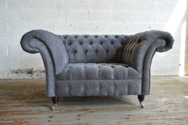 Sessel Couch Polster Sofa Chesterfield Couchen 1,5 Sitzer Einsitzer Grau Textil