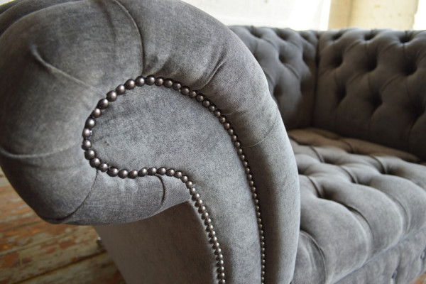 Sessel Couch Polster Sofa Chesterfield Couchen 1,5 Sitzer Einsitzer Grau Textil