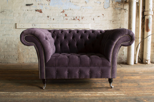 Chesterfield Sessel Couch Polster Sofa Couchen 1,5 Sitzer Einsitzer Lila Textil