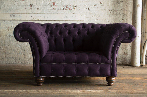 Sessel Chesterfield Design Stoff Couch 1.5 Sitzer Polster Sofas Lounge Samt Lila