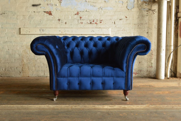 Sessel Couch Polster Sofa Textil Chesterfield Couchen 1,5 Sitzer Einsitzer Blau