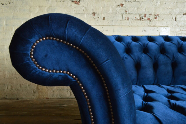Sessel Couch Polster Sofa Textil Chesterfield Couchen 1,5 Sitzer Einsitzer Blau