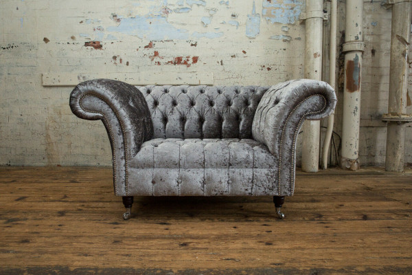 Sessel Polster Möbel Chesterfield Couch Textil Leder Stoff Sofa Einsitzer Silber