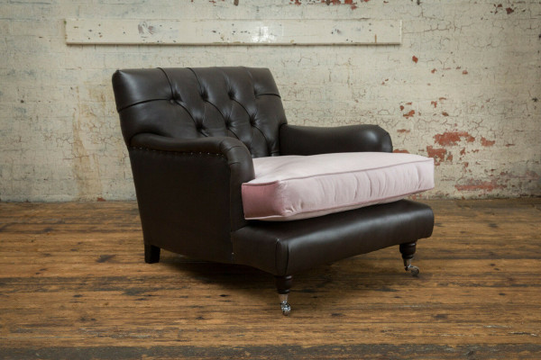Sessel Fernseh Sitz Club Lounge Textil Leder Edler Design Chesterfield Polster