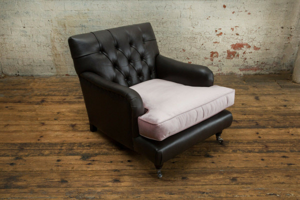Sessel Fernseh Sitz Club Lounge Textil Leder Edler Design Chesterfield Polster