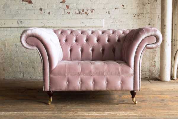 Sessel Polster Möbel Chesterfield Rosa Couch Textil Leder Stoff Sofa Einsitzer