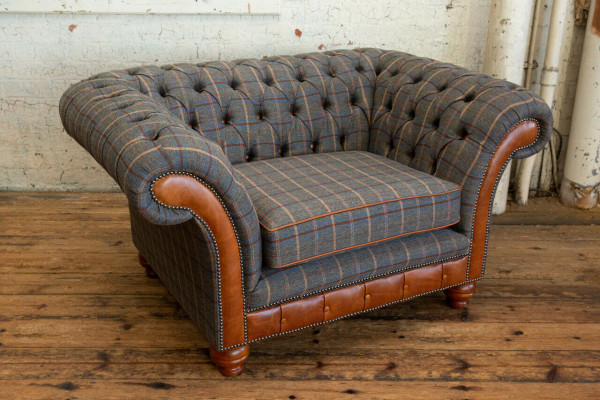 Sessel Couch Polster Sofa Textil Chesterfield Couchen 1,5 Sitzer Einsitzer Braun