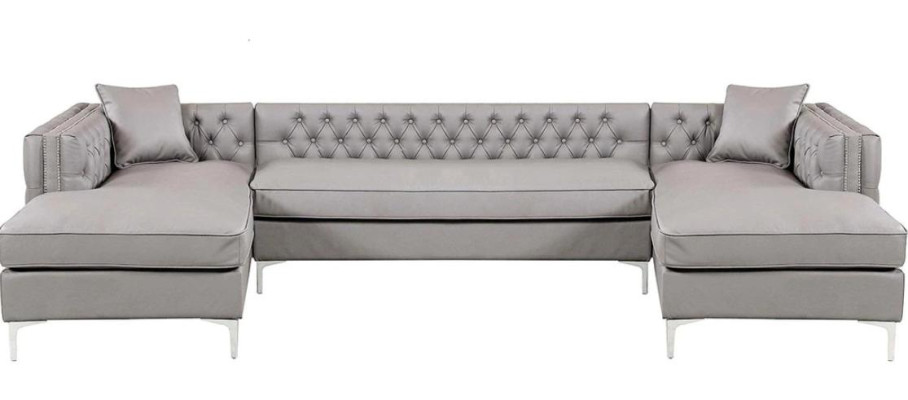 Ecksofa Beige Wohnlandschaft Couch Eckgarnitur Polster Chesterfield Möbel Design