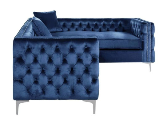 Ecksofa Blau Chesterfield Couch Eckgarnitur Polster Samt Stoff Ecke Möbel Design