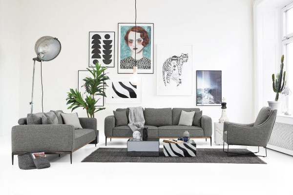 Sessel Ohrensessel Sitzer Cocktailsessel Stoff Wohnzimmer Modern Grau